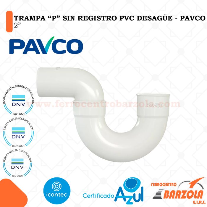 Trampa P Sin Registro PVC Desagüe 2" - PAVCO