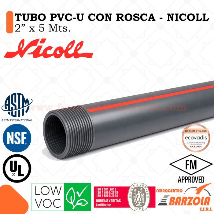 Tubo PVC-U Con Rosca 2" x 5mts - NICOLL