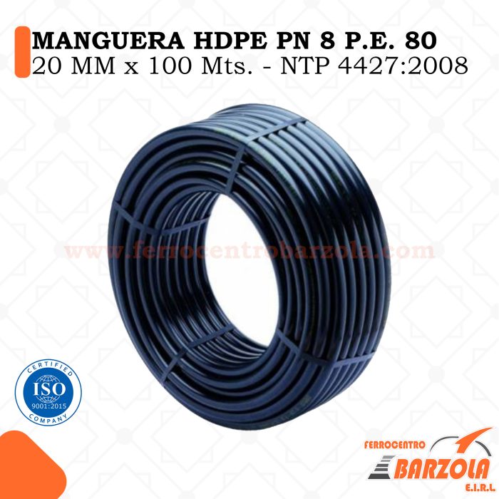 Manguera HDPE PN 8 P.E. 80 - 20mm x 100mts