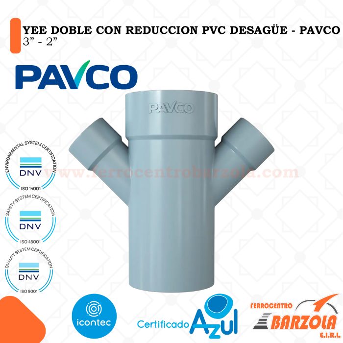 YEE Doble Con Reducción PVC Desagüe 3" a 2" - PAVCO