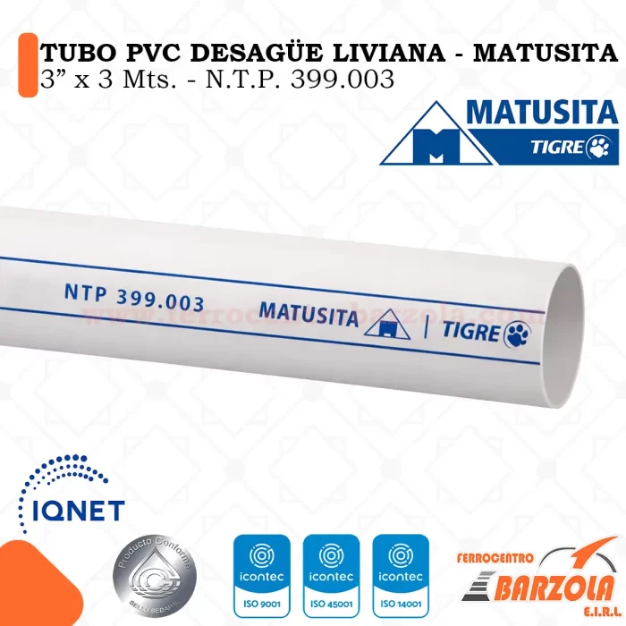 Tubo PVC Desagüe Clase Liviana 3" - MATUSITA