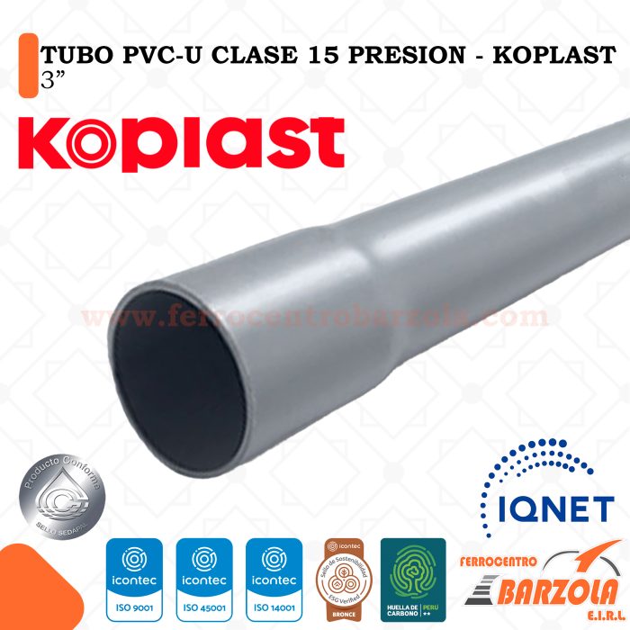 Tubo PVC-U Clase 15 3" - KOPLAST