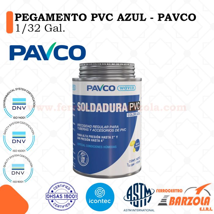 Pegamento PVC Azul 1/32 Gal - PAVCO