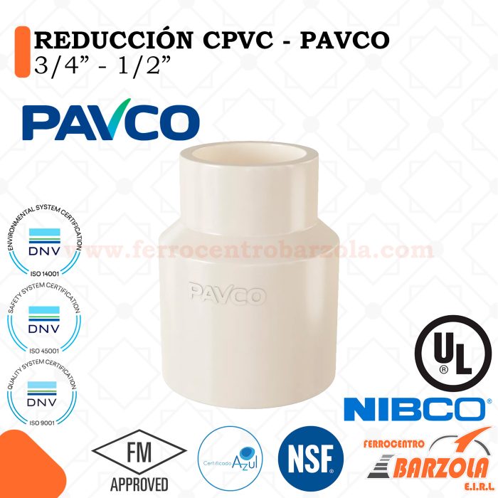 Reducción CPVC 3/4" a 1/2" - PAVCO