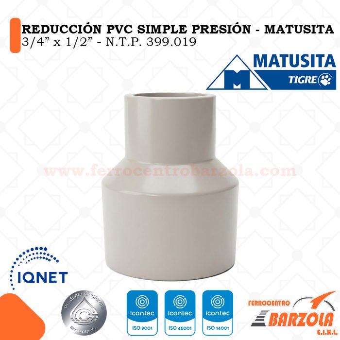 Reducción Simple Presión 3/4" x 1/2" - MATUSITA