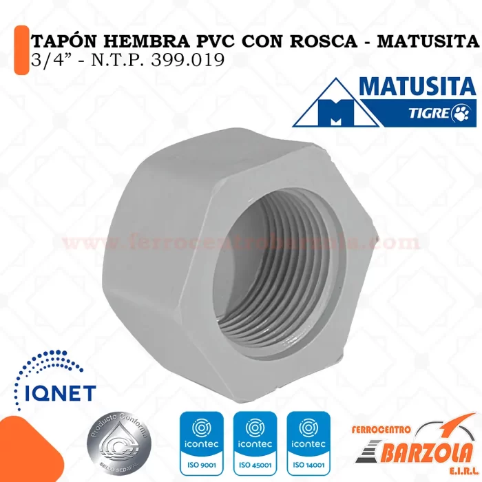 Tapón Hembra Con Rosca PVC 3/4" - MATUSITA