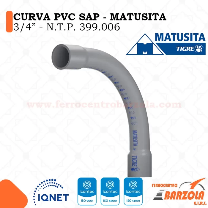 Curva PVC Tipo SAP 3/4" - MATUSITA