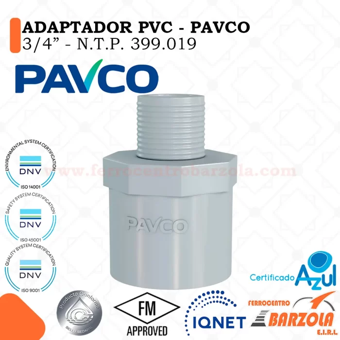 Adaptador PVC con Rosca 3/4"- PAVCO