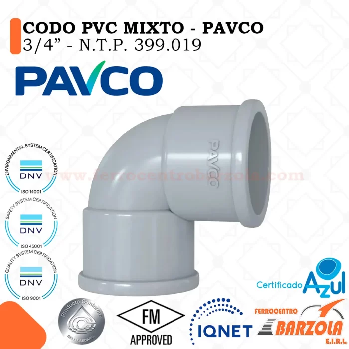 Codo Cachimba PVC Con Rosca 3/4" - PAVCO