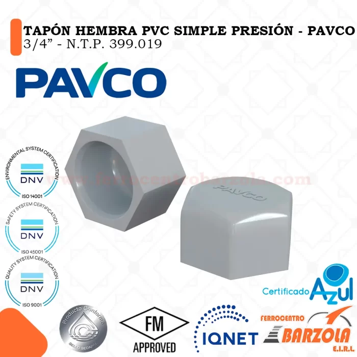 Tapón Hembra PVC Simple Presión 3/4" - PAVCO