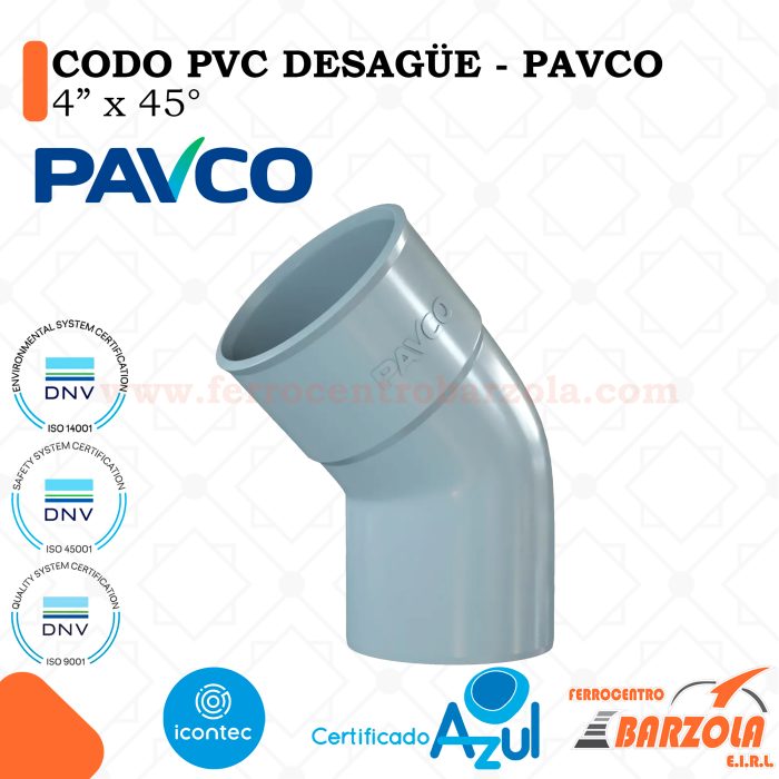 Codo PVC Desagüe 4" x 45° - PAVCO