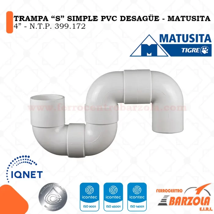 Trampa "S" Simple PVC Desagüe 4" - MATUSITA
