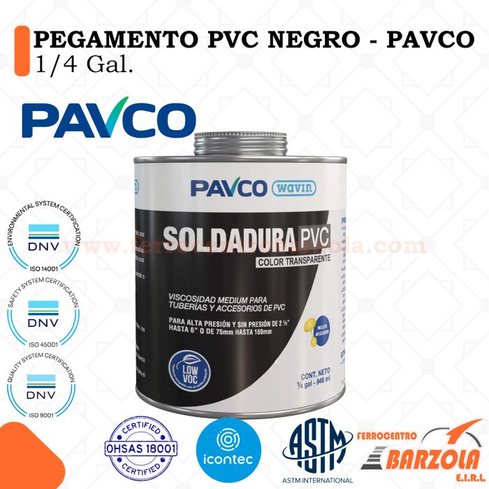 Pegamento PVC Negro 1/4 Gal - PAVCO