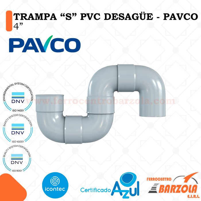 Trampa S PVC Desagüe 4" - PAVCO