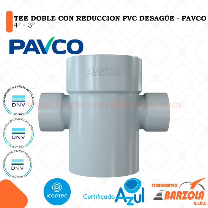 TEE Doble Con Reducción PVC Desagüe 4" a 3" - PAVCO