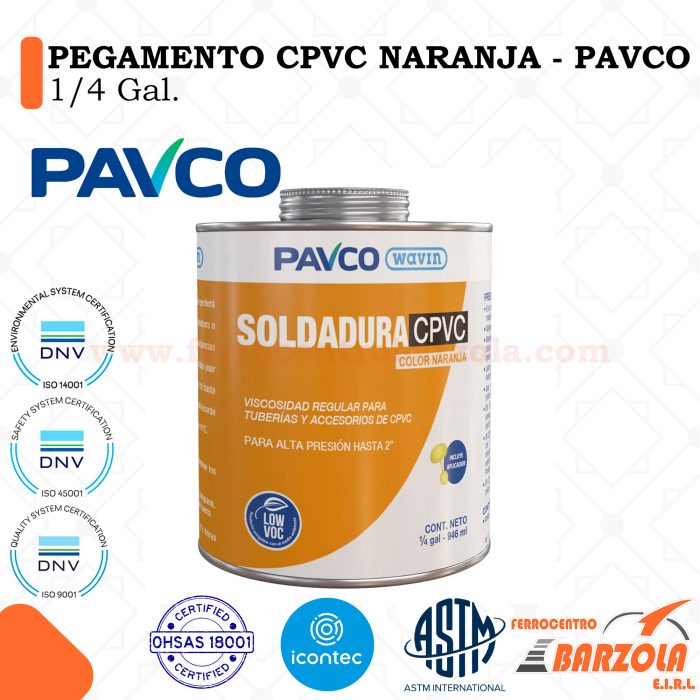 Pegamento CPVC Naranja 1/4 Gal - PAVCO