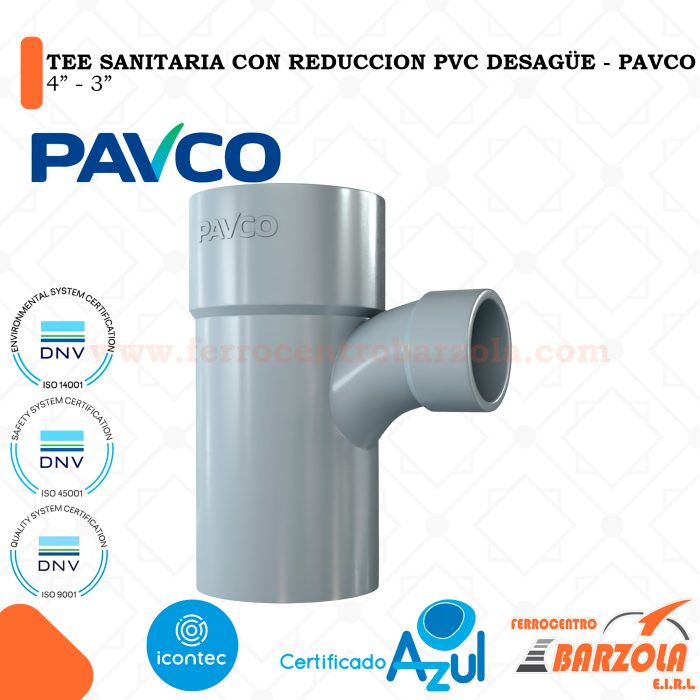 TEE Sanitaria Con Reducción PVC Desagüe 4" a 3" - PAVCO