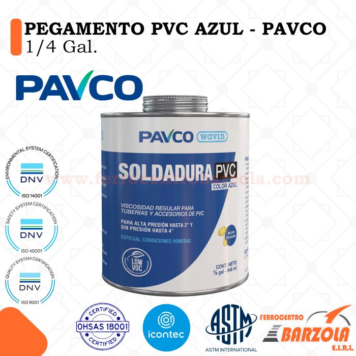 Pegamento PVC Azul 1/4 Gal - PAVCO