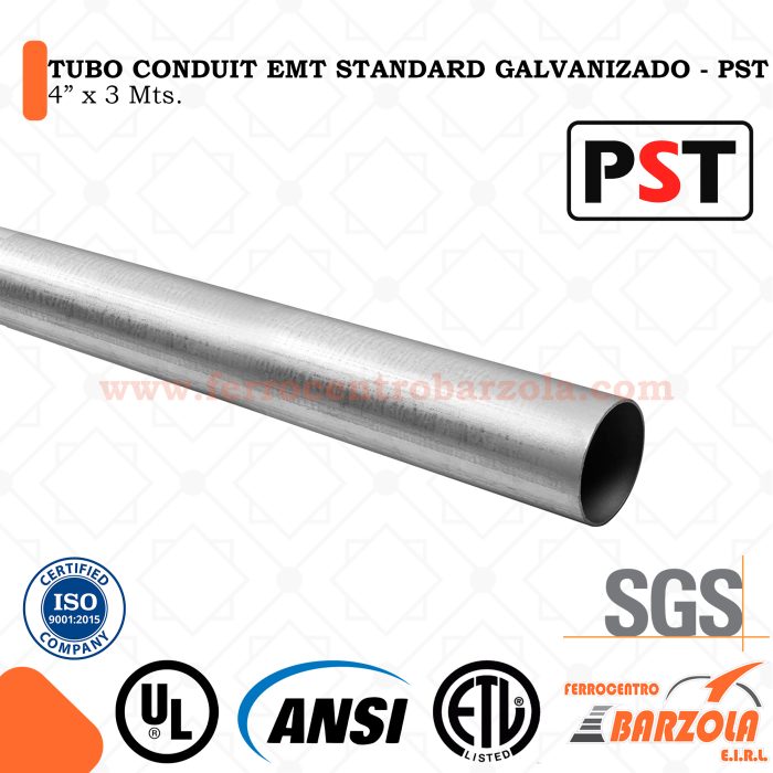 Tubo Conduit EMT Standard Galvanizado 4" x 3mts - PST