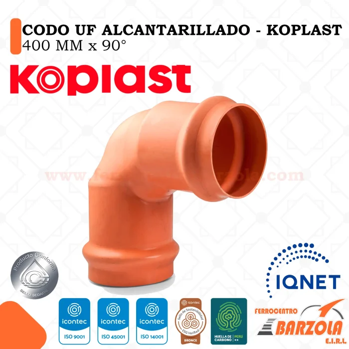 Codo UF Alcantarillado 400mm x 90° - KOPLAST