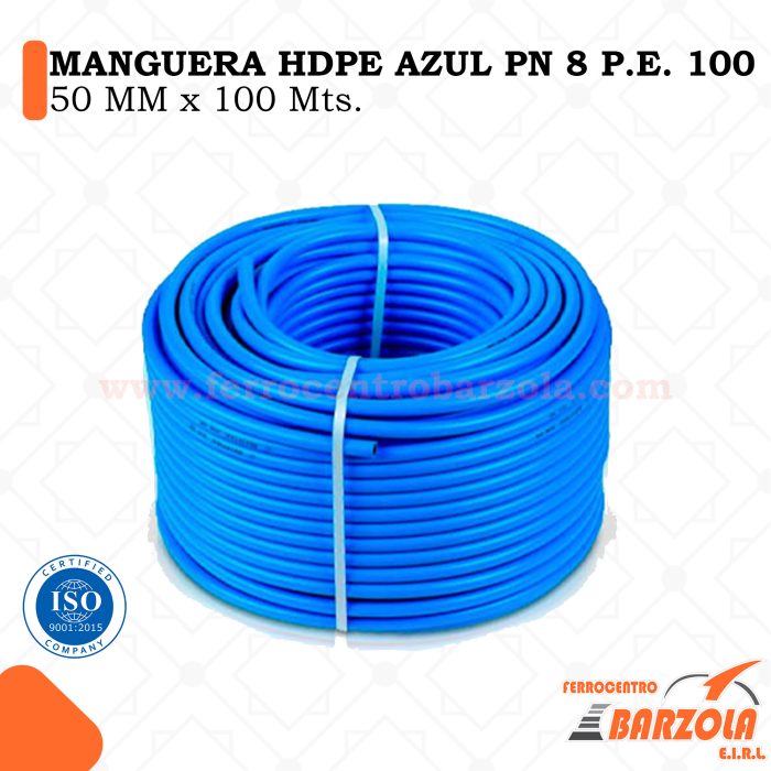 Manguera HDPE Azul PN 8 P.E. 100 - 50mm x 100mts