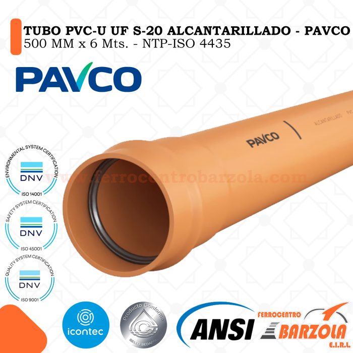 Tubo PVC-U UF S-20 Alcantarillado 630mm x 6mts - PAVCO