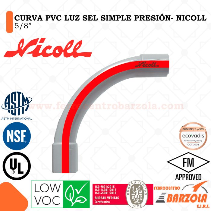 Curva PVC Luz SEL Simple Presión 5/8" - NICOLL