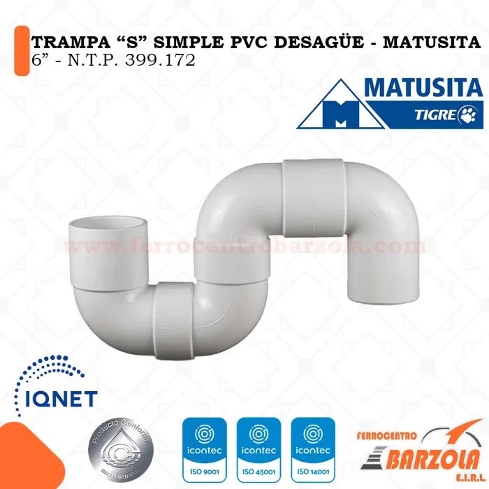 Trampa "S" Simple PVC Desagüe 6" - MATUSITA