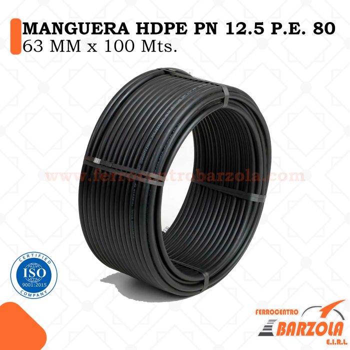 Manguera HDPE PN 12.5 P.E. 80 - 63mm x 100mts