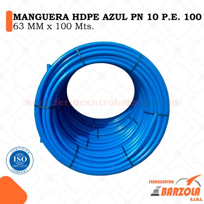 Manguera HDPE Azul PN 10 P.E. 100 - 63mm x 100mts
