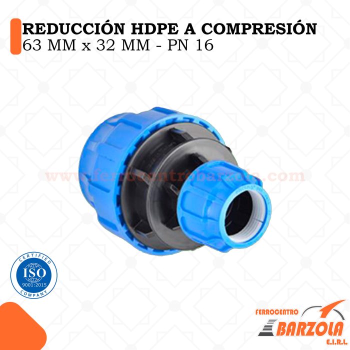 Reducción HDPE a Compresión 63mm x 32mm