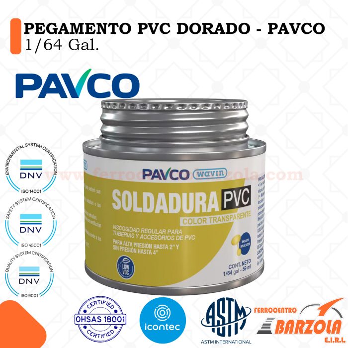 Pegamento PVC Dorado 1/64 Gal - PAVCO