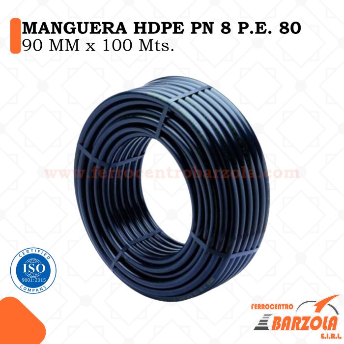 Manguera HDPE PN 8 P.E. 80 - 90mm x 100mts