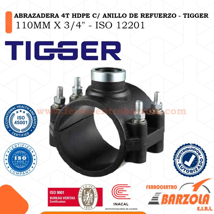 Abrazadera 4T HDPE Con Anillo De Refuerzo 110MM X 3/4"- TIGGER