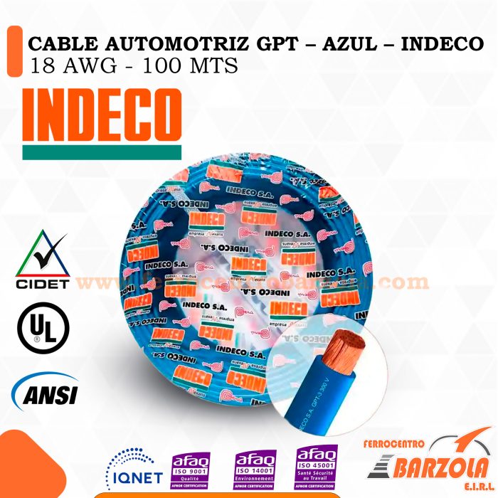 Cable Automotriz GPT AZUL 18 AWG - INDECO