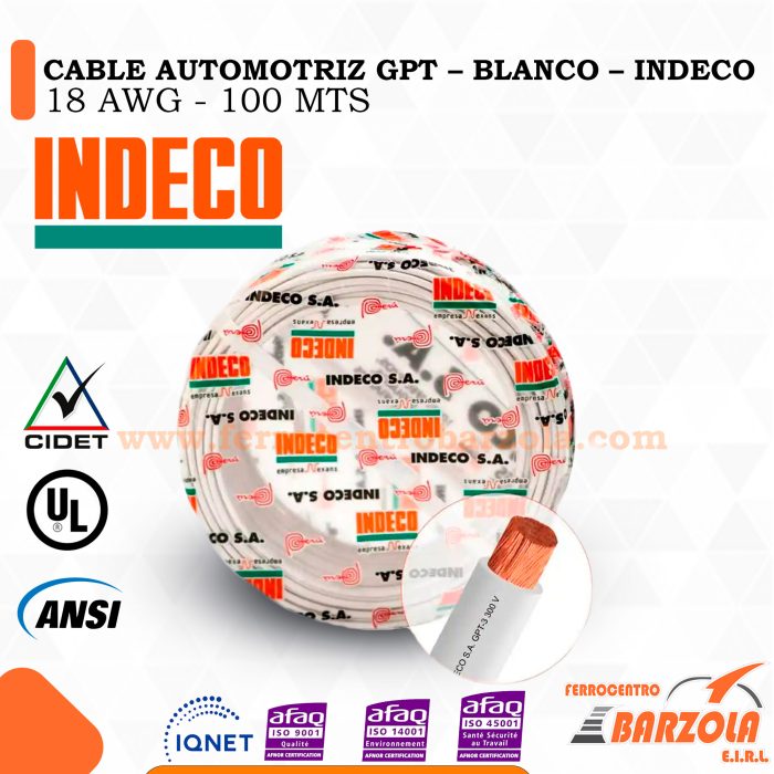 Cable Automotriz GPT BLANCO 18 AWG - INDECO