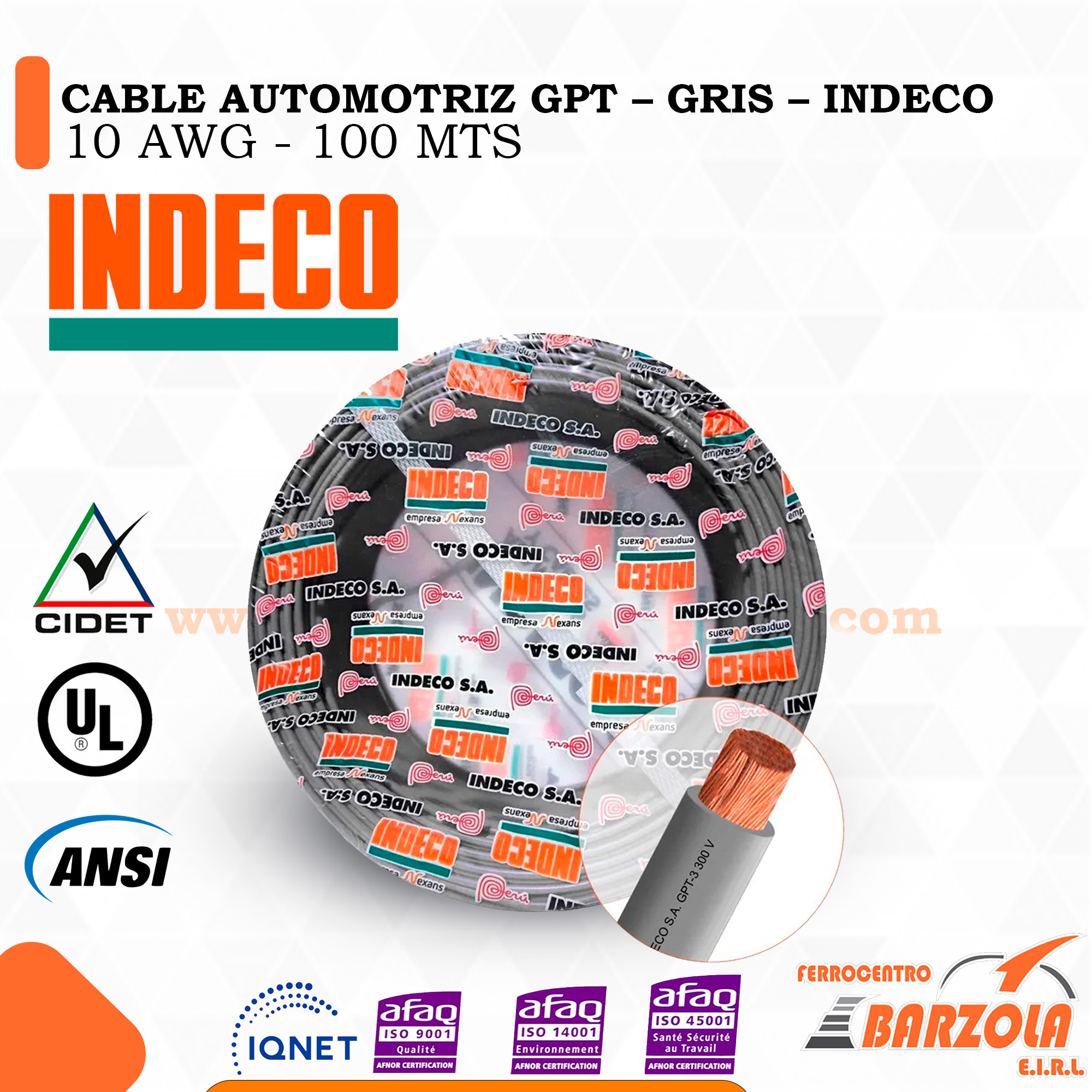 CABLE AUTOMOTRIZ GPT – GRIS – INDECO 10AWG