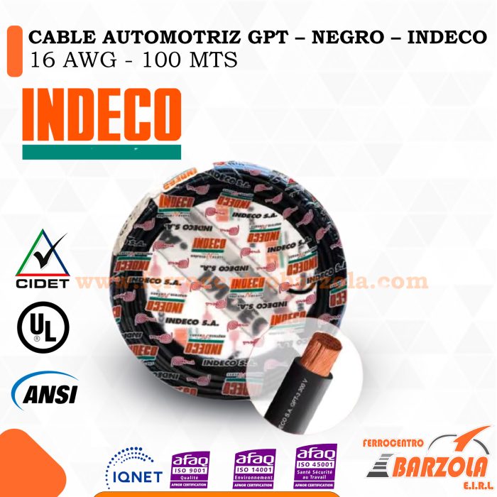 Cable Automotriz GPT NEGRO 16 AWG - INDECO