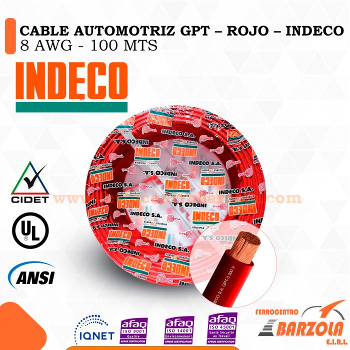 Cable Automotriz GPT ROJO 8 AWG - INDECO