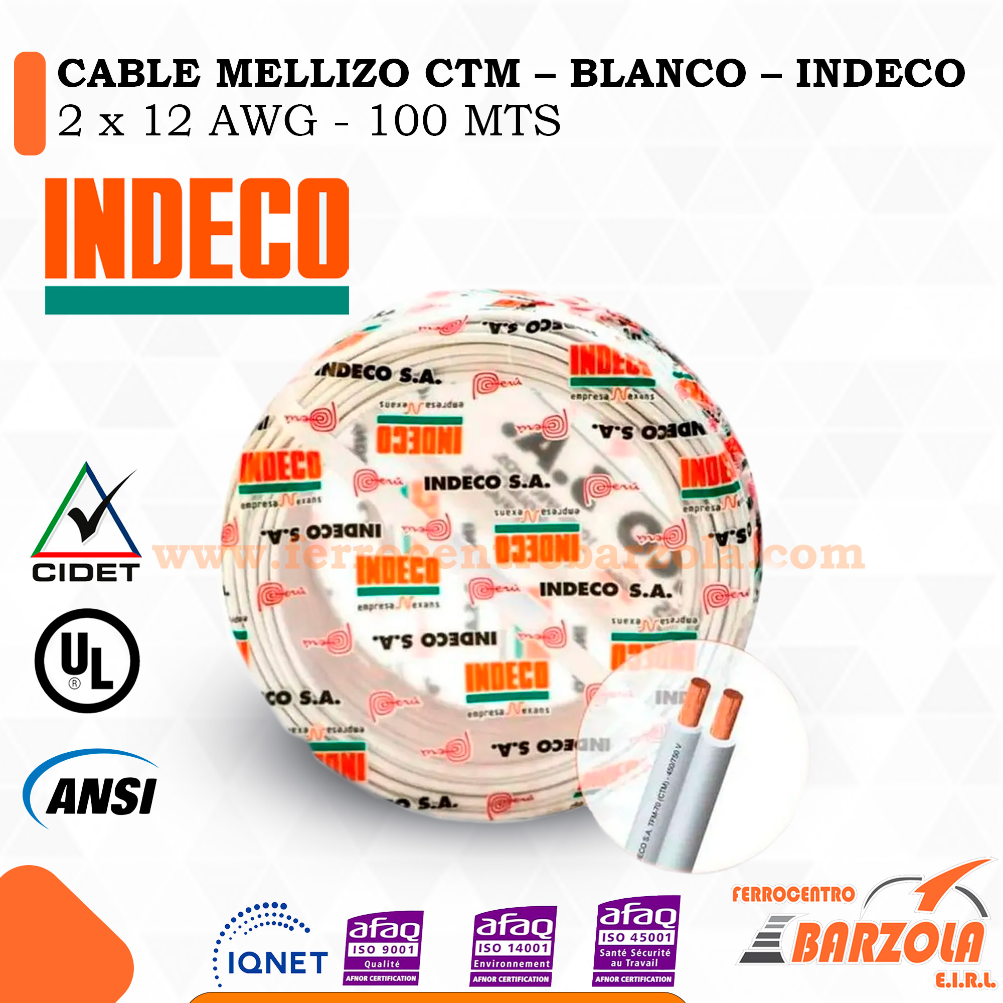 CABLE MELLIZO CTM – BLANCO – INDECO 2x12