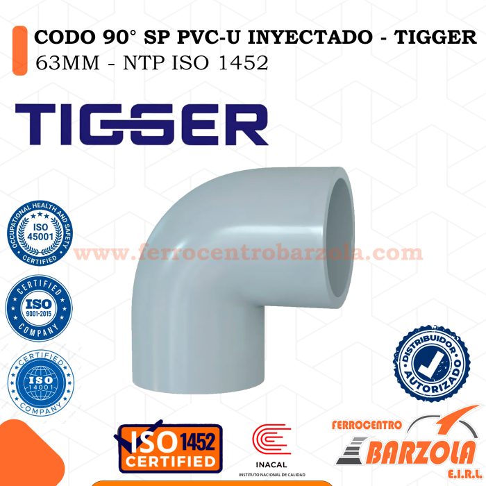 Codo 90° SP PVC-U Inyectado 63mm - TIGGER