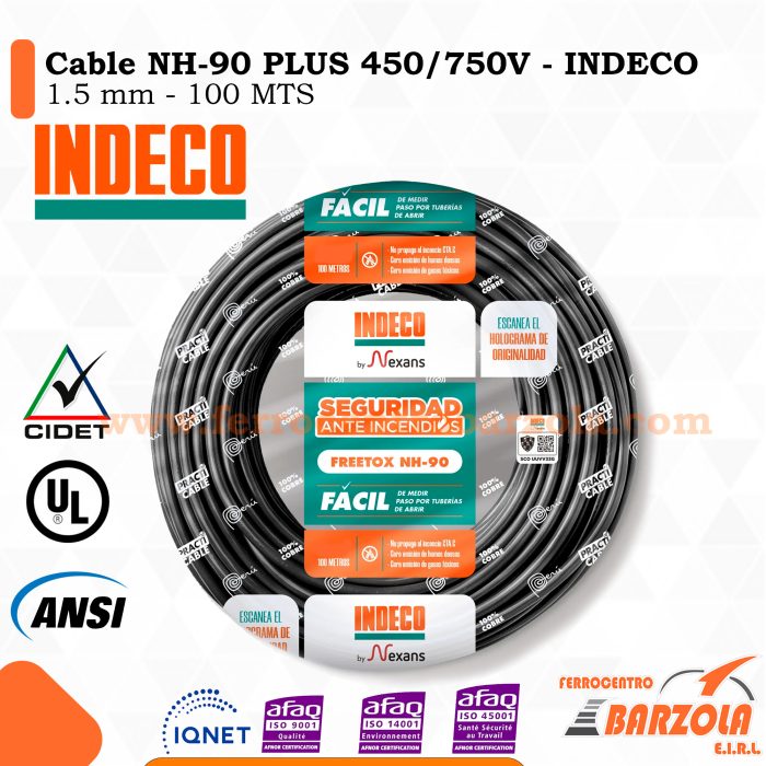 Cable NH-90 PLUS  450/750 V 1.5MM NEGRO - INDECO