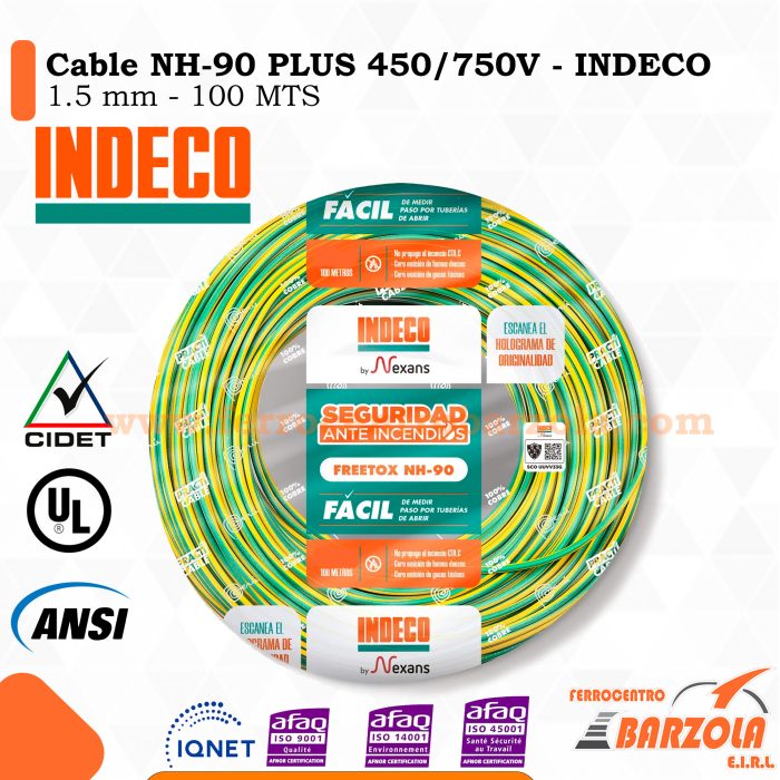 Cable NH-90 PLUS  450/750 V 1.5MM VERDE/AMARILLO - INDECO