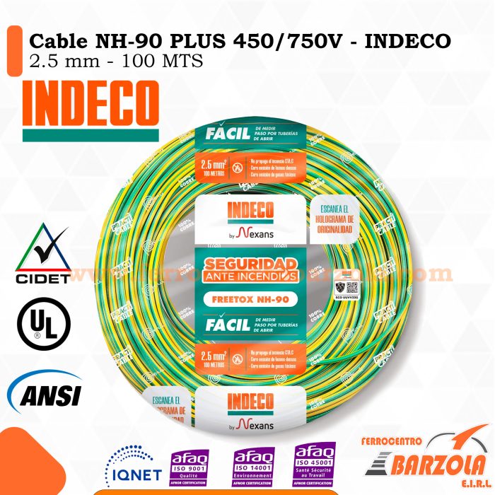 Cable NH-90 PLUS  450/750 V 2.5MM VERDE/AMARILLO - INDECO
