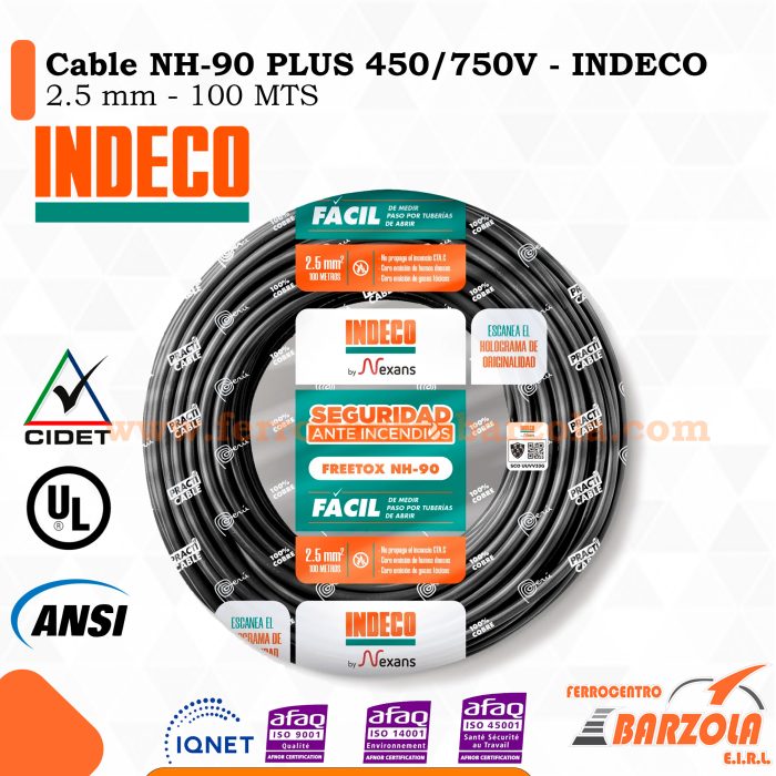 Cable NH-90 PLUS  450/750 V 2.5MM NEGRO - INDECO