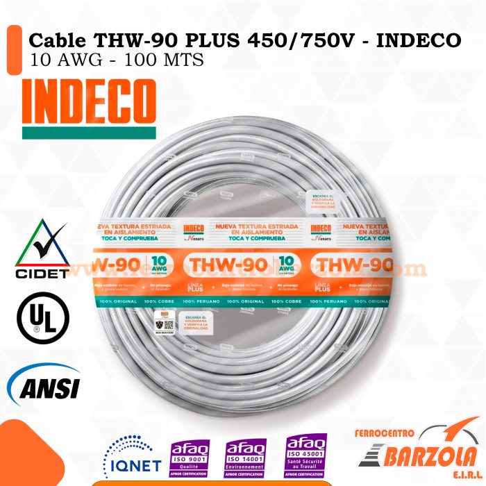 Cable THW-90 PLUS  450/750 V 10 AWG BLANCO - INDECO