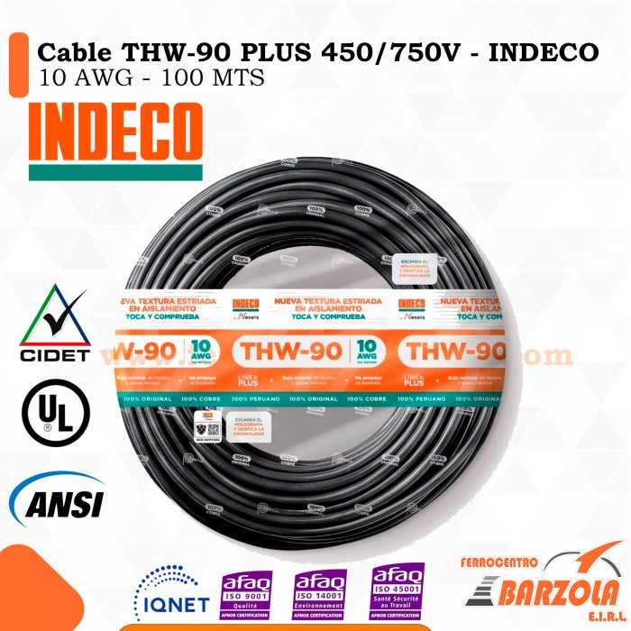Cable THW-90 PLUS  450/750 V 10 AWG NEGRO - INDECO