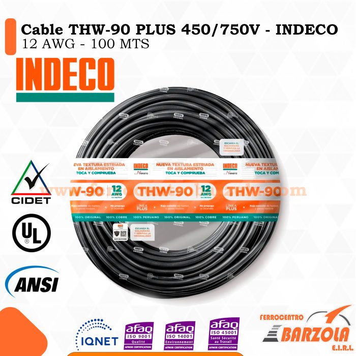 Cable THW-90 PLUS  450/750 V 12 AWG NEGRO - INDECO