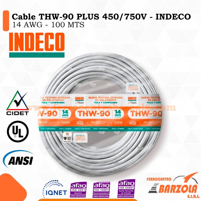 Cable THW-90 PLUS  450/750 V 14 AWG BLANCO - INDECO