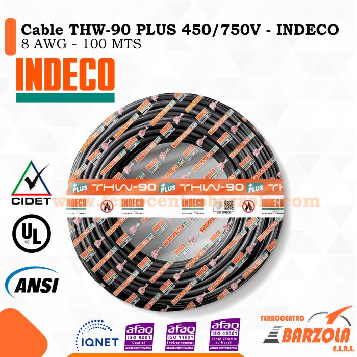 Cable THW-90 PLUS  450/750 V 8 AWG NEGRO - INDECO